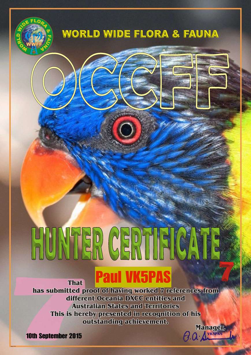 VK5PAS Diploma OCCFF Hunter 7