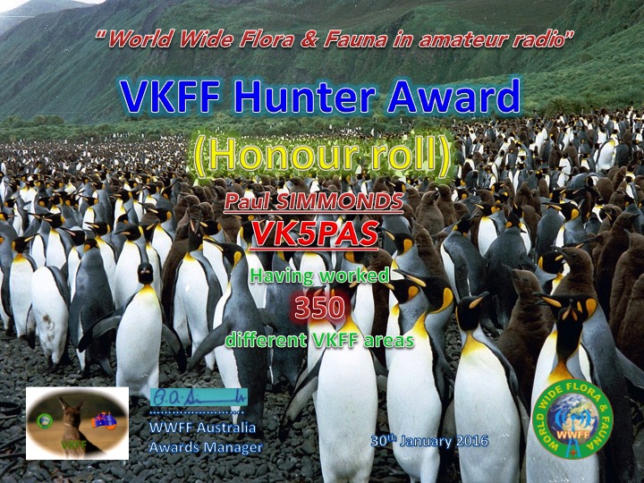 VK5PAS VKFF Hunter VKFF Honour Roll 350