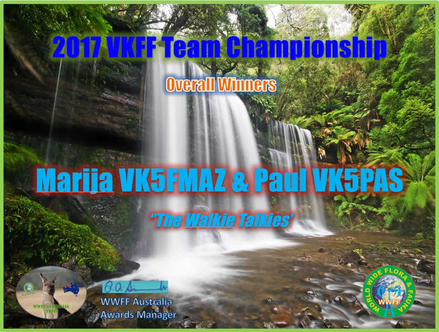 VK5FMAZ Overall winner 2017 VKFF Team Champ