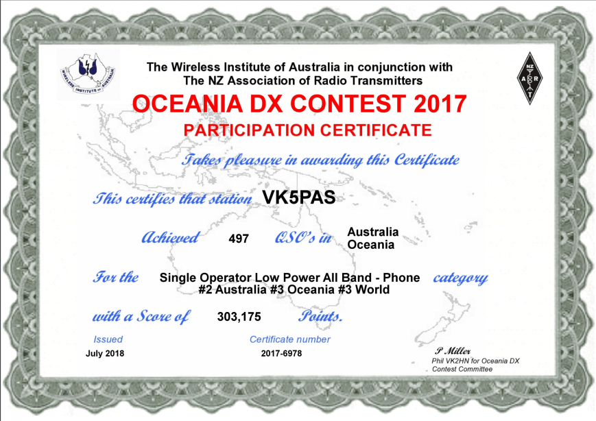 VK5PAS Oceania DX Contest 2017