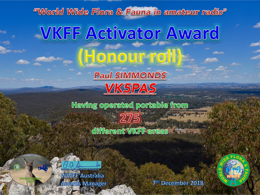 VK5PAS VKFF Activator Honour Roll 275