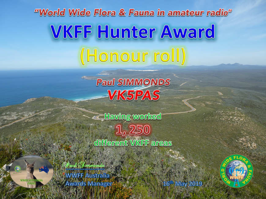 VK5PAS VKFF Hunter Honour Roll 1,250