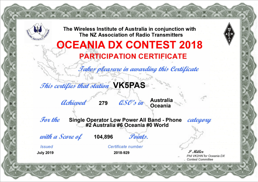 VK5PAS 2018 Oceania DX Contest