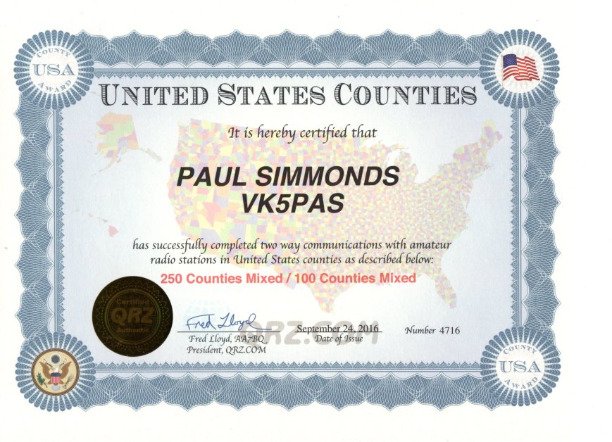 VK5PAS QRZ.com US Counties Award