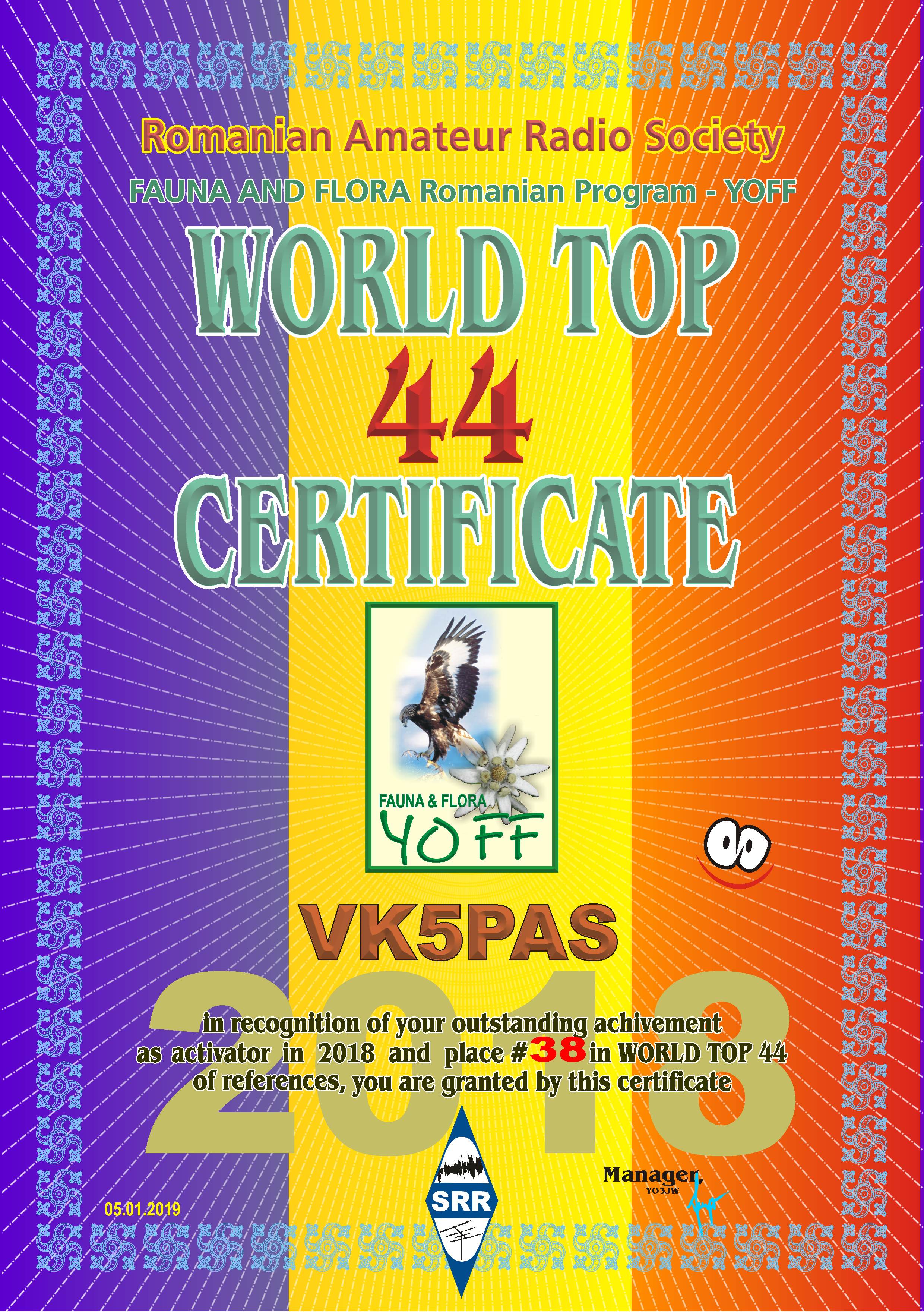 VK5PAS CERTIFICAT top 44 2018 reference