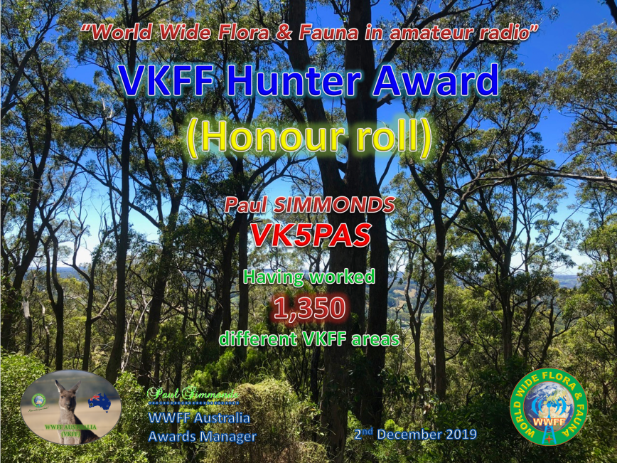 VK5PAS VKFF Hunter Honour Roll 1,350
